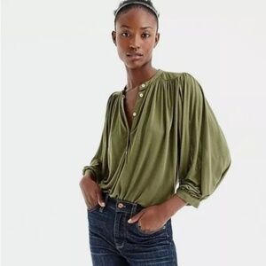 J Crew 3/4 Long Sleeve Button Up Knit Popover Top Olive Green XL - NWT
